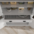 72.5" Kitchen Pantry Cabinet,Traditional Freestanding Storage Cabinet with 4 Doors,Drawer and 3 Adjustable Shelves for Dining Room,White Wood Grain