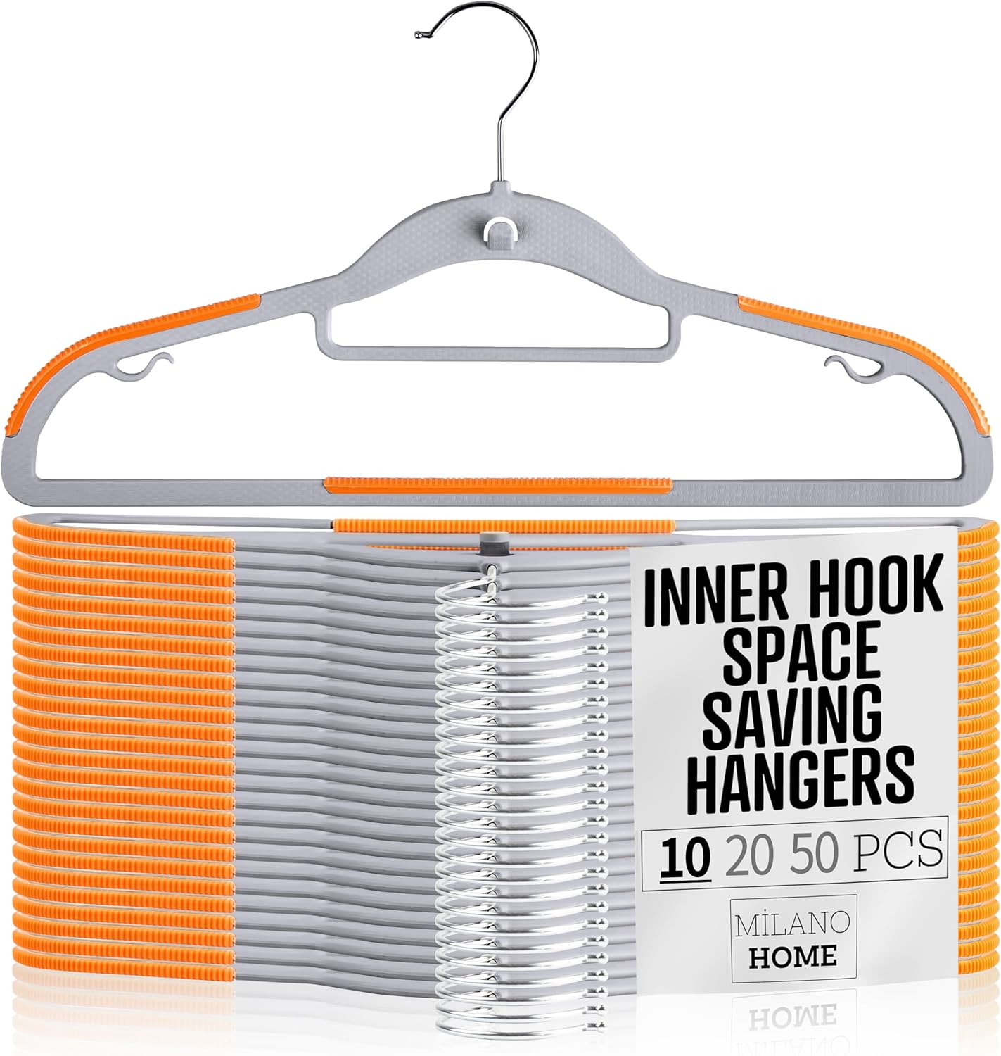 Plastic Hangers 10 Pack, Cascading Slim Space Saving Clothing Hangers with 360° Rotating Hook, Non Slip Clothes Hangers for Sweater Shirt, Heavy Duty Coat Hanger with Inner Hook for Closet, Grey