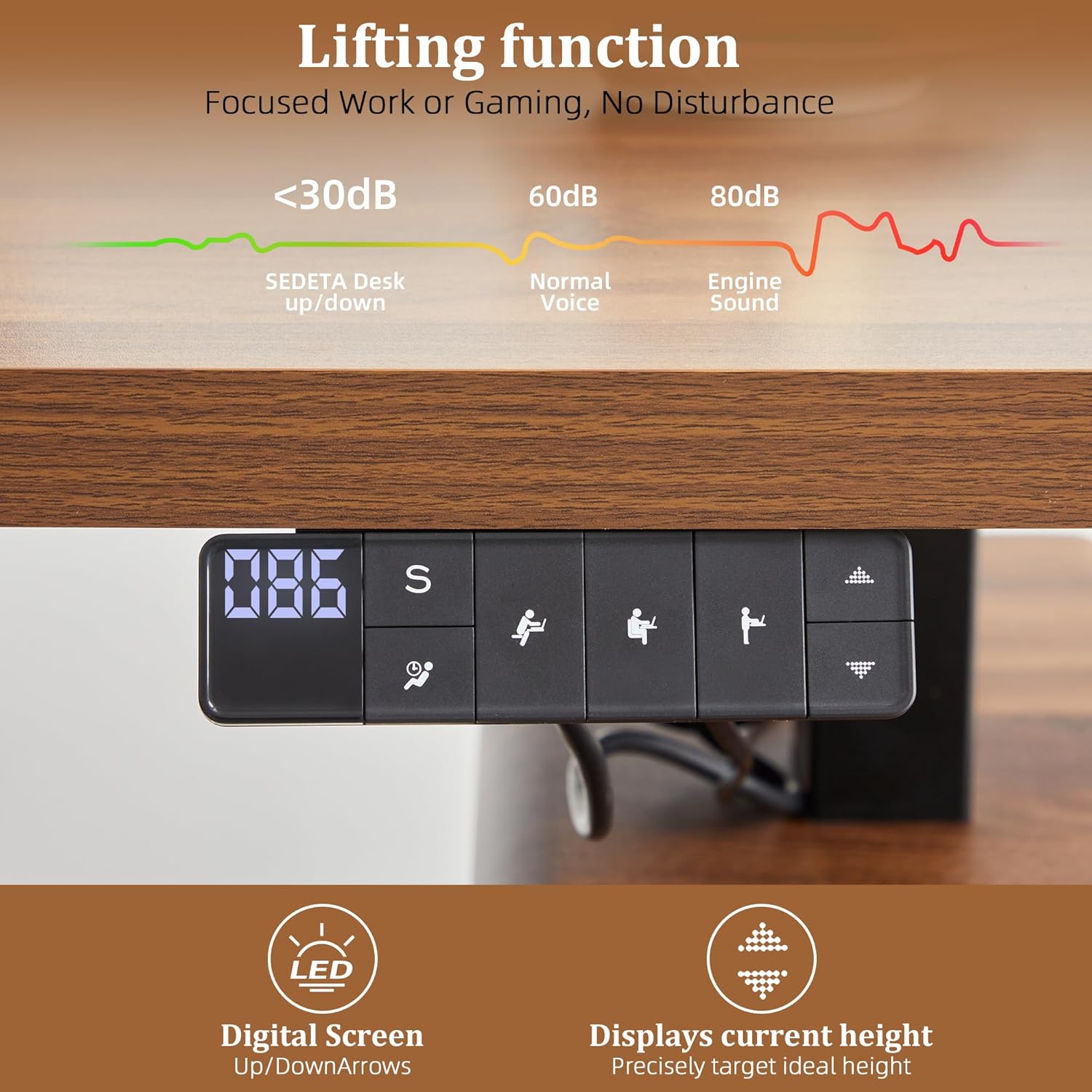 AVZEAR Farmhouse Electric Standing Desk, 55" Height Adjustable Computer Stand up Desk with 3 Drawers and Storage Shelf, Mid Century Modern Home Office Desk Wood Sit Stand Desks for Work, Study, Walnut