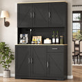 71" Tall Kitchen Pantry Storage Cabinet with Charging Station,Farmhouse Buffet Cabinet with Microwave Shelf,Large Kitchen Hutch Cabinet Doors & Drawer,Food Pantry for Dining Room,Living Room (Black)