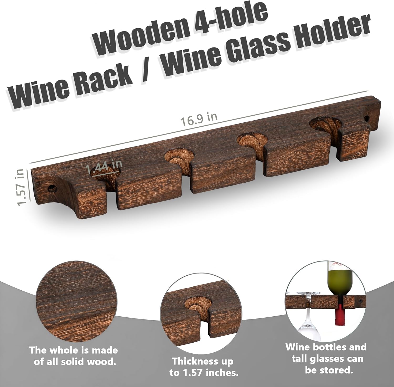 Wall Mounted Wooden Wine/Tall Glass Rack, Hanging Tall Glass Storage & Bar Organizer for Home & Bar Decor.(2)