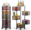 VEVOR Rotating Storage Rack Cart, 5 Tier Fruit and Vegetable Basket Bowls, Heavy Duty Wire Basket Organizer on Wheels, Large Capacity Stand with Metal Top Lid, for Kitchen Bathroom Nursery, Black