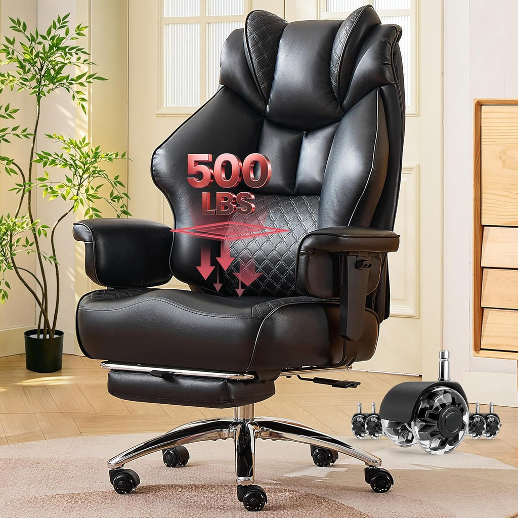 Clome 500lbs Big and Tall Office Chair Adjustable Lumbar Support for Back Pain, Extra Wide Seat Executive Office Chair Thick Armrest Pad, Heavy Duty Base Ergonomic Computer Desk Chair