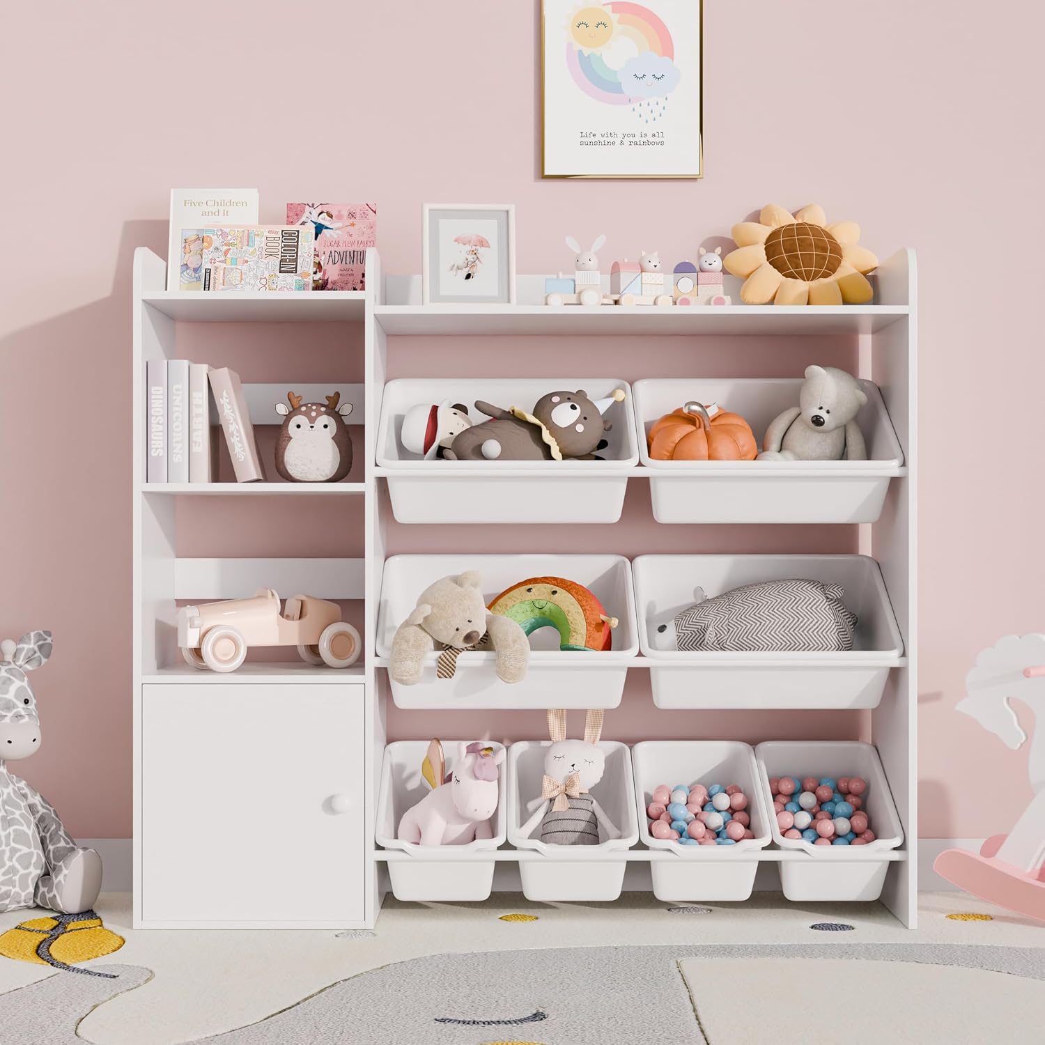 Xilingol Kids Toy Storage Organizer, 4-Tier Toy Organizers W/8 Removable Storage Bins, Kid Bookshelf and Toy Storage for Study Room, Bedroom, Kids Room, Classroom, Nursery