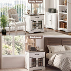 Farmhouse End Table Set of 2 with Charging Station,24'' Side Table with Drawer and Door for Living Room,Rustic Wooden Square Nightstand for Bedroom,Bedside Table with Storage for Home, Off White