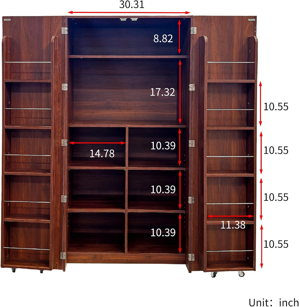 Farmhouse Kitchen Pantry Cabinet, 63" Tall Storage Cabinet with 2 Doors & Multi-Tier Shelves, Rustic Wood Cupboard for Kitchen, Dining Room, Walnut