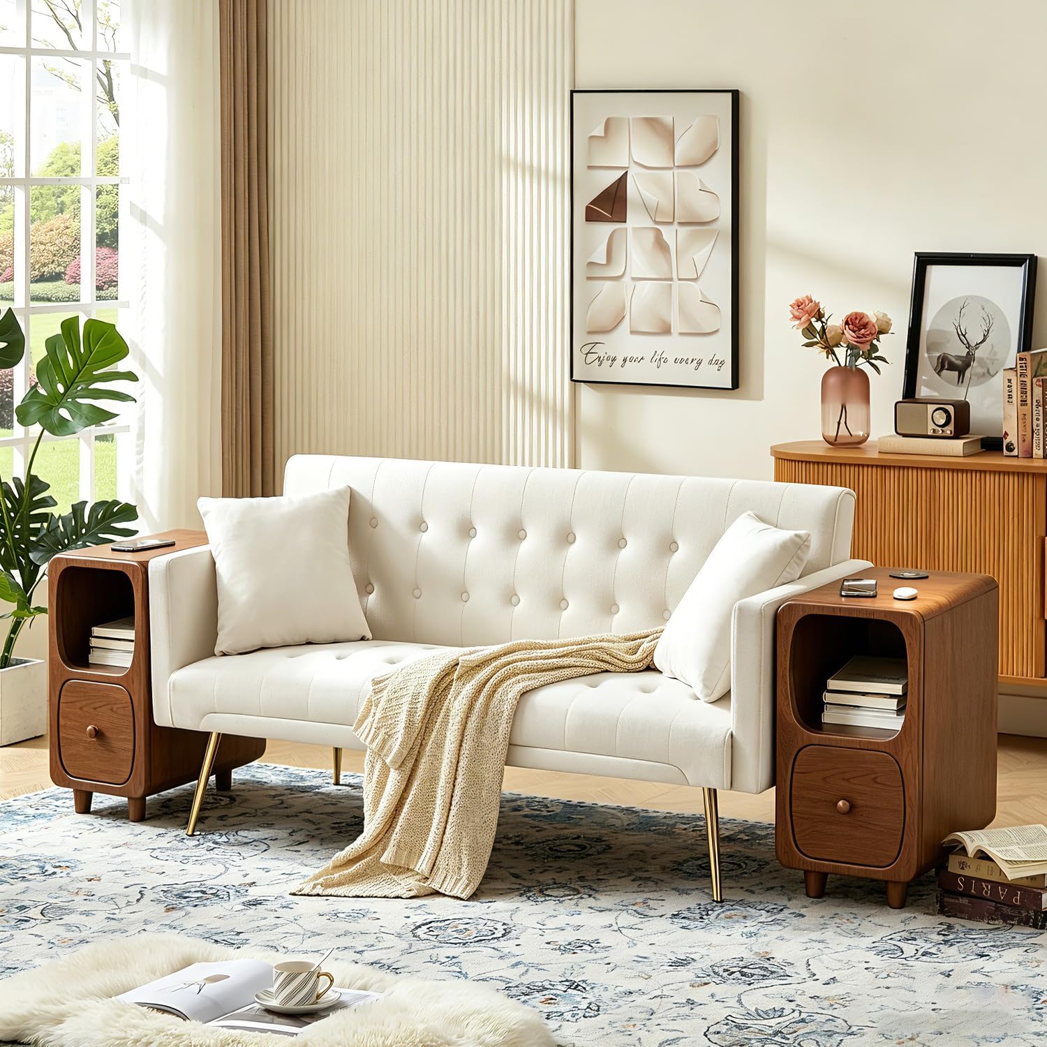 YUNMUARY-Narrow Nightstand,Walnut Nightstands,Mid Century Side Table,7.87 Inches Wide Bedroom Nightstand,Wooden Nightstands with Drawers for Hallway,Living Room,Corners,Fully Assembly.