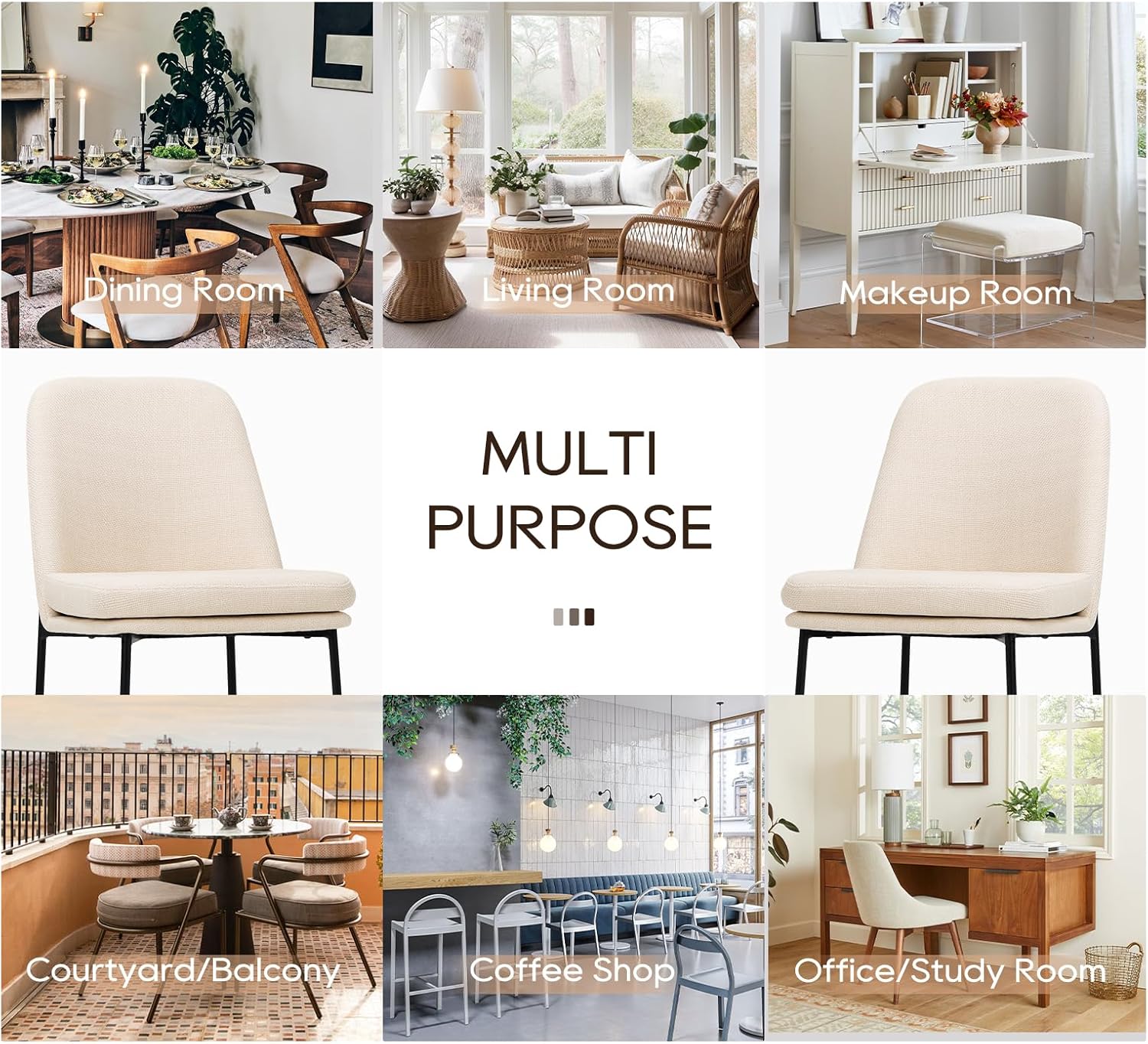 MALOL Dining Chairs Set of 6, Modern Dining Chairs, Fabric Upholstered Dining Chairs, Kitchen Chairs with Curved Back and Metal Legs for Dining Room Kitchen Restaurant, Beige