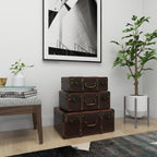 Deco 79 Faux Leather Decorative Trunk Nesting Upholstered Decorative Large Boxes with Vintage Accents and Studs, Set of 3 Storage Trunks 18", 21", 23"W, Brown