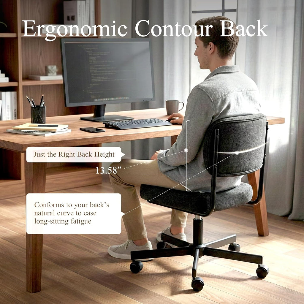 Vanity Chair with Wheels, Cute Armless Desk Chair with Back, Height Adjustable Swivel Small Office Chair, Comfy Fabric Computer Task Chair for Bedroom, Study, Dressing Room Black