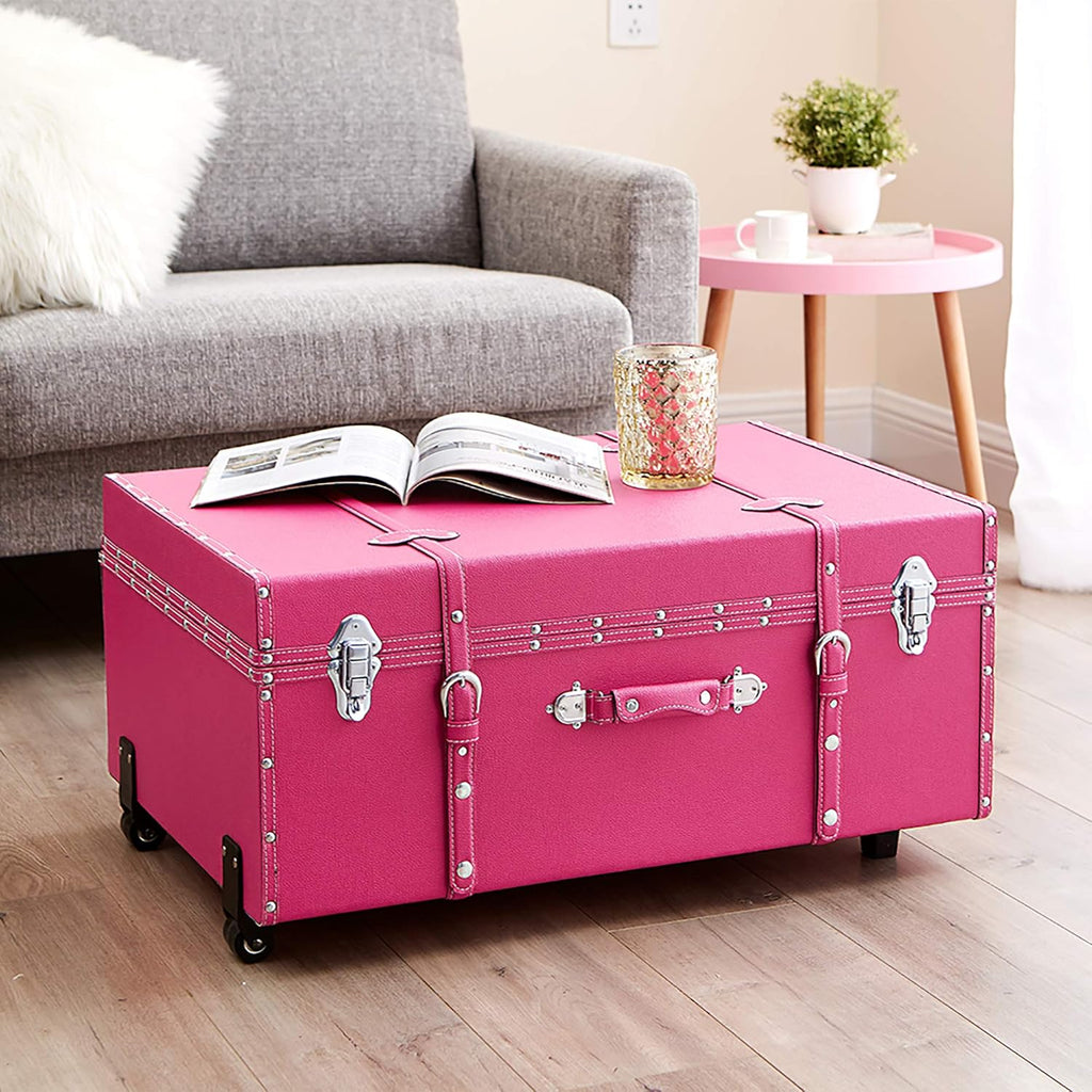 DormCo Texture® Brand Wheeled Trunk - Cherry Pink - Large