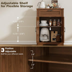 Buffet Cabinet with Storage Drawer, Farmhouse Coffee Bar Table with Storage Drawer and Adjustable Shelf, Small Fluted Sideboard Cabinet for Kitchen, Dining Room, Living Room, Entryway, Modern Walnut
