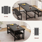 3-Piece Dining Table Set for 4-6 People, Extendable Kitchen Table Set with 2 Upholstered Benches, Dining Room Table Set for Apartment, Kitchen, Living Room, Black