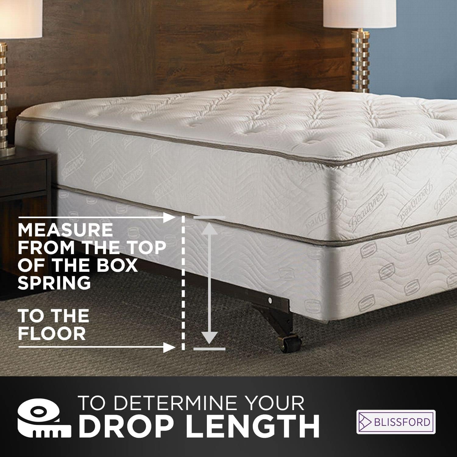BLISSFORD White Bed Skirt Queen Size 14 inch Drop - with Split Corners - Cotton Blend Ruffled Bed Skirt, Dust Ruffle for Queen Size Bed, Platform White Bedskirt, Machine Washable