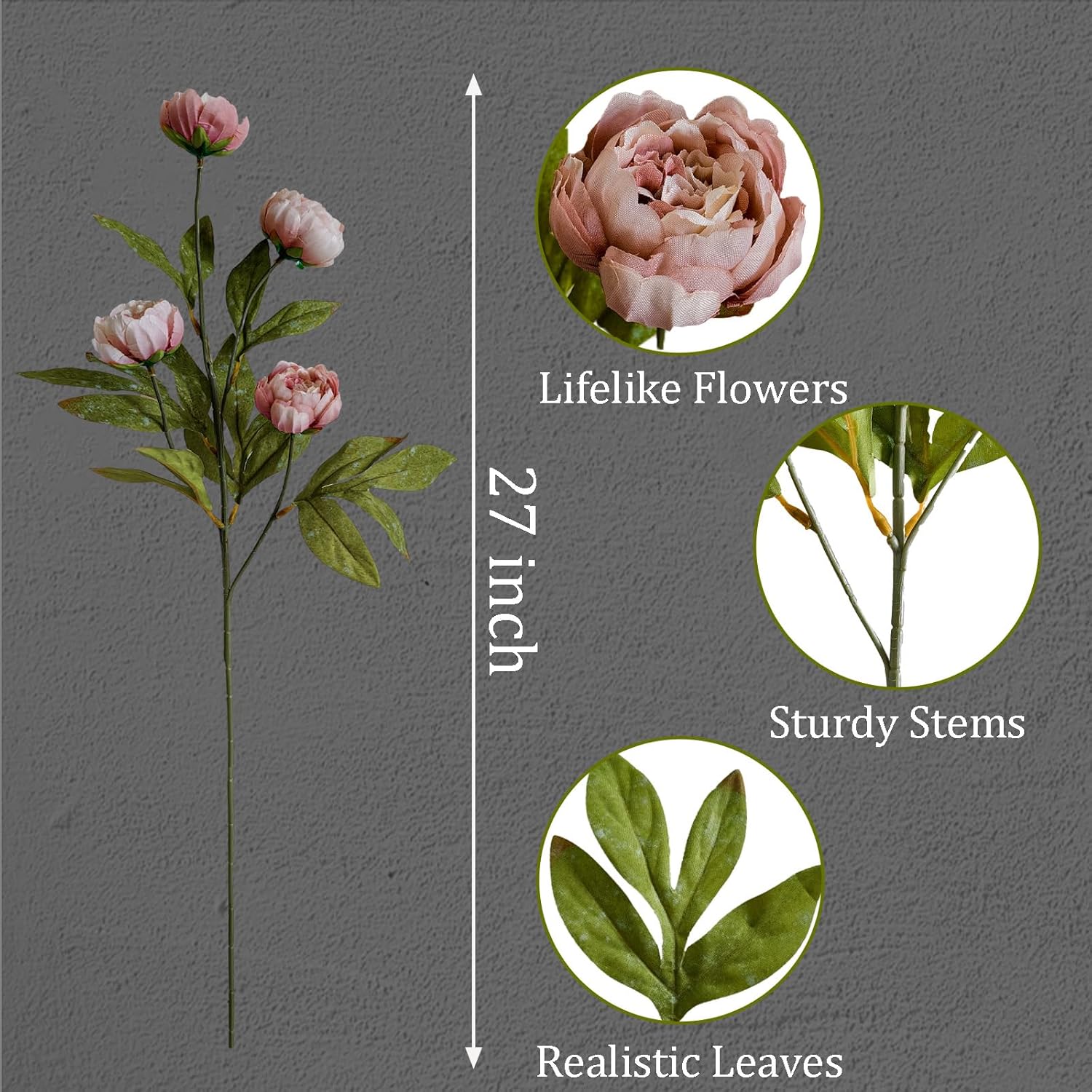 6Pcs Viral Peony Artificial Flowers for Vase，27in Real Touch Fake Flowers Branches with Flexible Wired Stems for Home Decor DIY Bouquet Centerpieces Wedding Shower Fillers Arrangements,Dusty