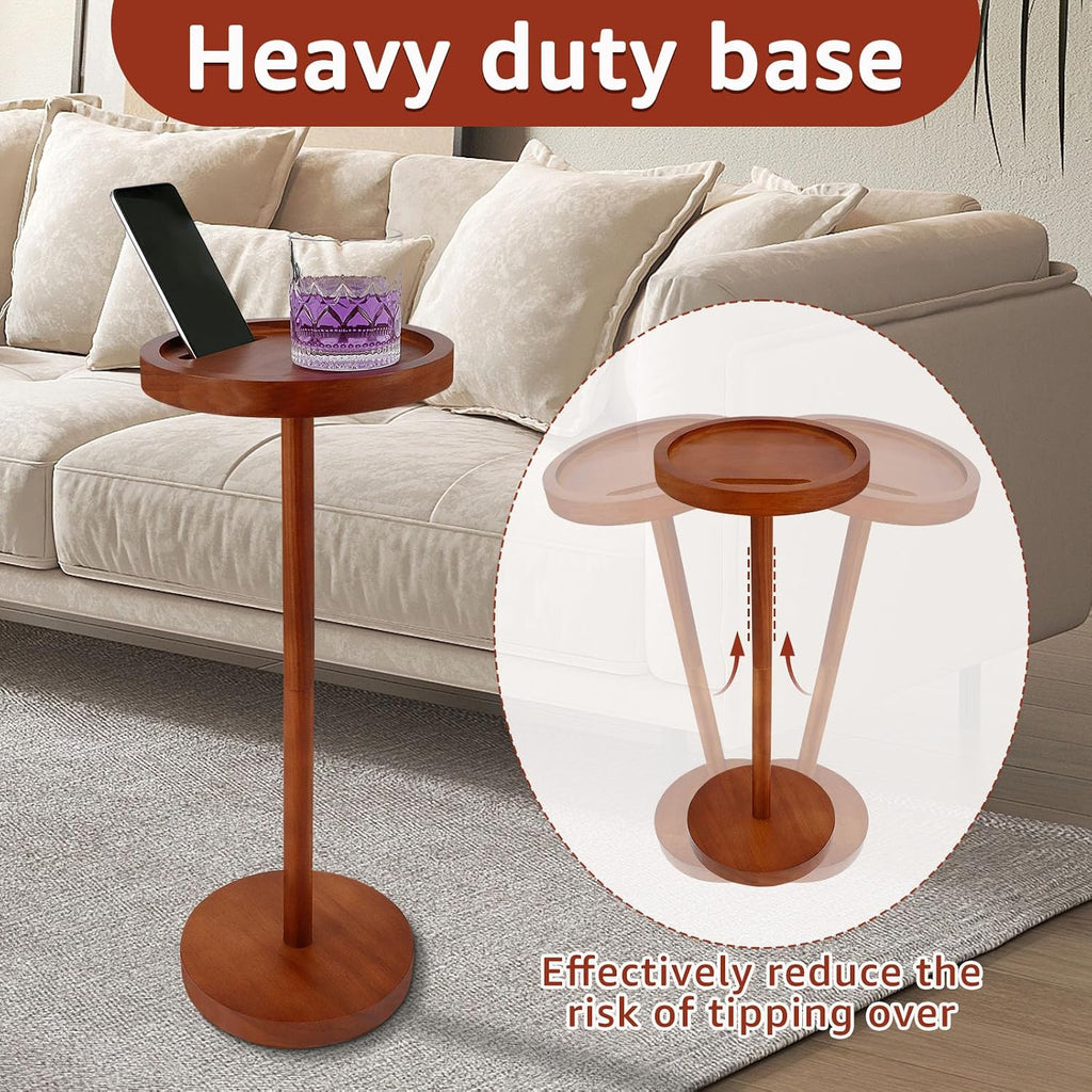 Pedestal Side Table With Weighted Base and 360 Rotating Phone Holder - Small Round Table for Living Room, Home Office, Small Spaces