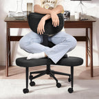 Ergonomic Cross Legged Chair, 360° Swivel Meditation Chair with Wheels for ADHD Desk & Yoga, Criss Cross Design with Strong Lumbar Support, Height-Adjustable Seat Mesh Style, Home Office - Black