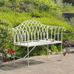 Garden Outdoor Bench with Backrest Armrest, Forged Iron 51.1-inch Outdoor Garden Bench, 2-Person Metal Bench Seat(White)
