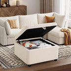 4-in-1 Storage Ottoman 30 Inch Large Hidden Storage Ottoman Foot Stool Square Ottoman Coffee Table with Soft-Close Hinge for Living Room (Ivory)