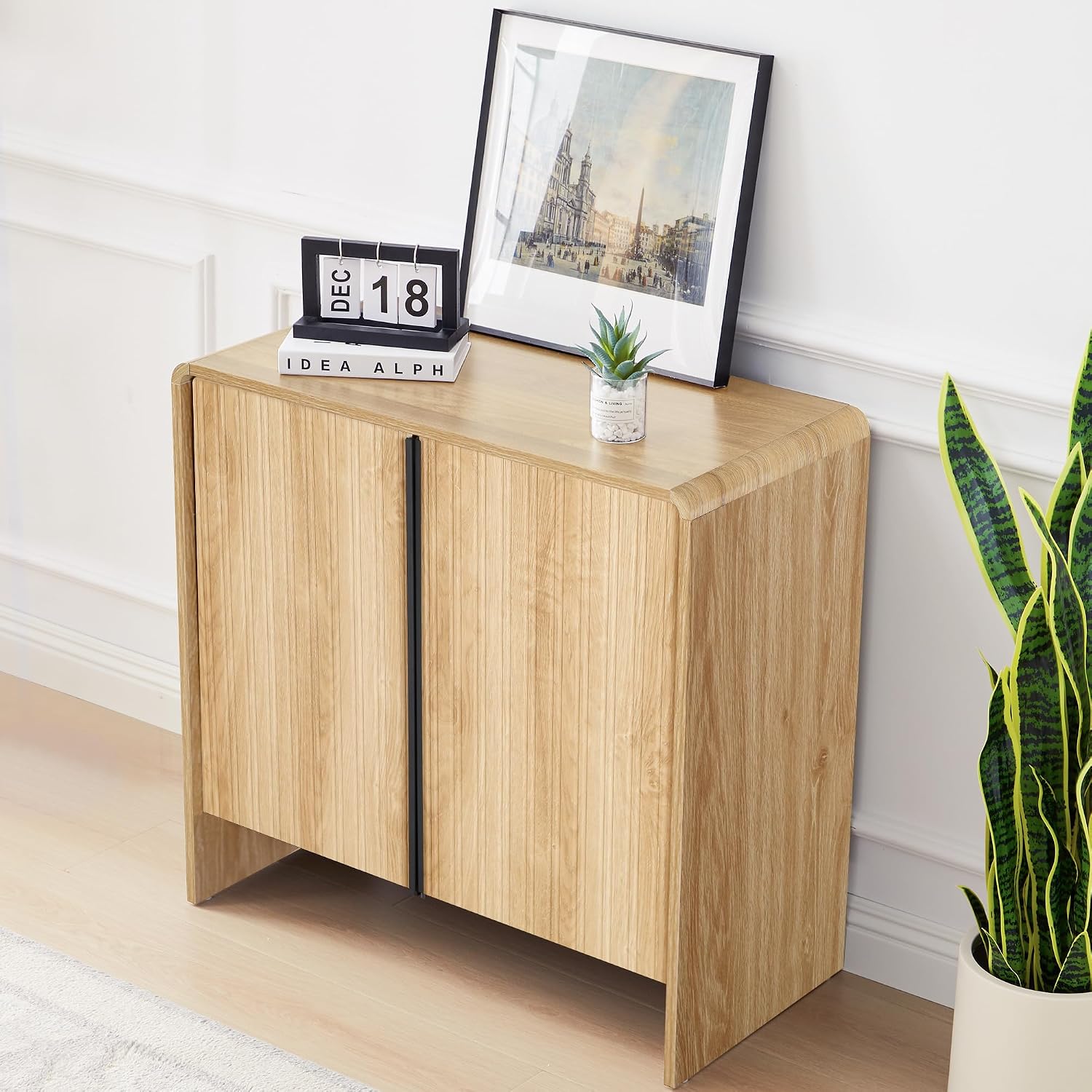 BERRYMERRY 2 Door Fluted Sideboard Buffet Cabinet with Storage, Modern Wood Cabinet with Adjustable Shelves for Living Room, Dining Room (Light Wood 4 Doors)