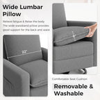 Amopatio Swivel Glider Recliner for Indoor, Nursery Rocker Chair Upholstered Single Sofa with Side Pockets and Footrest for Living Room Bedroom