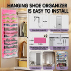 Kotkn Over The Door Shoe Organizer with 12 Large Breathable Pockets - Durable Hanging Storage for the Entire Family's Shoes (Pink)