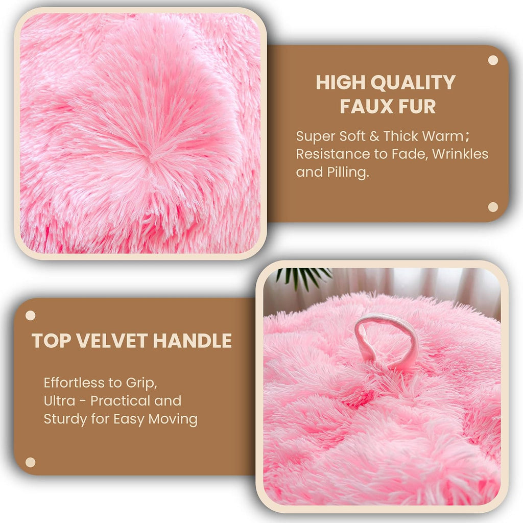 MEGO 5FT Fluffy Faux Fur Giant Bean Bag Chair Cover (No Filler), Soft Comfy Stuffed Animal Storage Cover for Adults Kids, Lazy Sofa Bed Beanbag Cover for Living Room Bedroom Decor, Anti-Slip, Pink