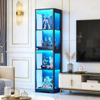BROTTAR Small Glass Display Cabinet, 4-Tier Curio Cabinets with 3 Color Lights for Collectibles, Storage Cabinet with Door, Glass Display Case & Bookcase with Human Body Sensor, Black