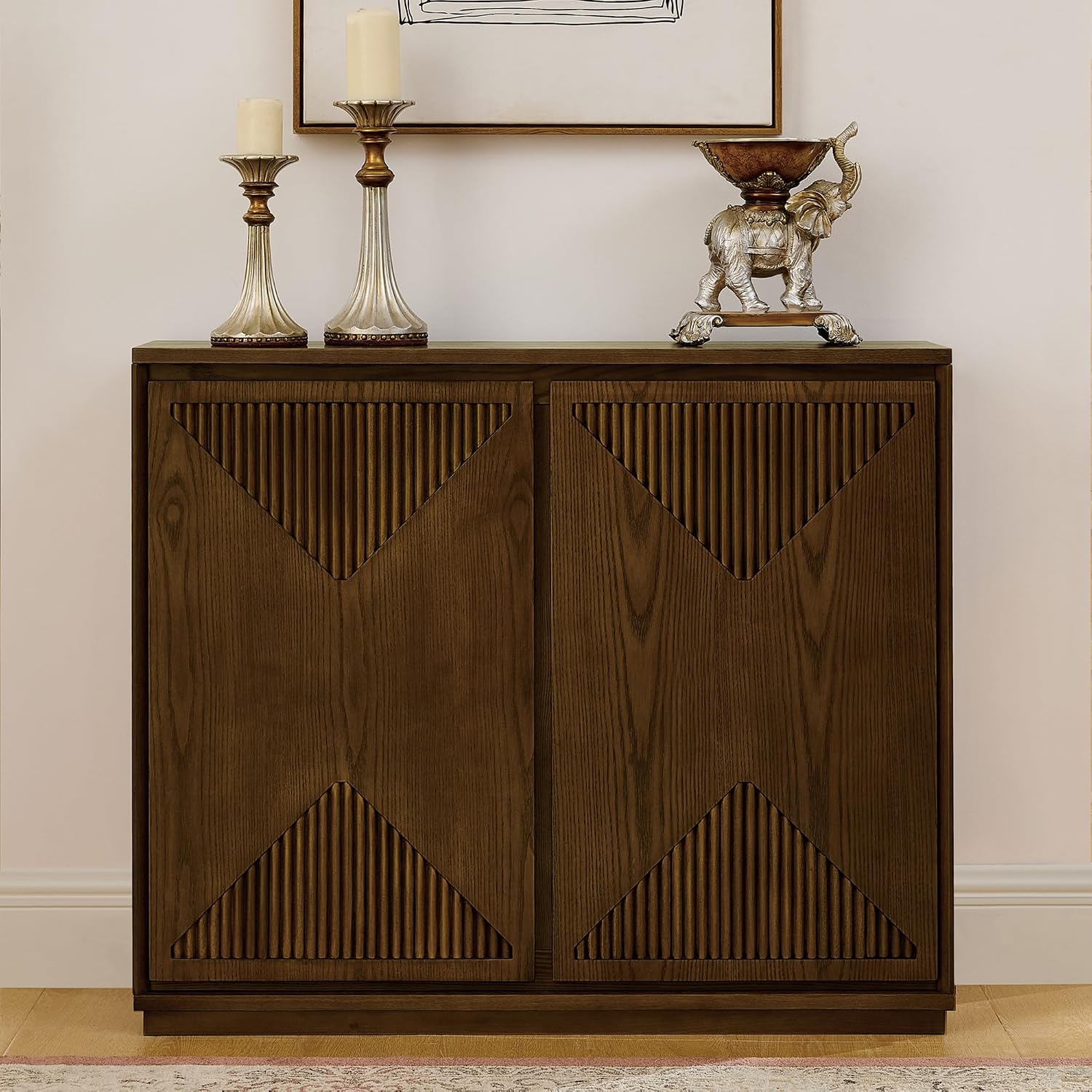 LKTART Mid Century Modern Sideboard Buffet Storage Cabinet with Doors and Shelves,Wood Coffee Bar Storage Cabinets for Kitchen, Dining Room, Living Room-Brown Walnut