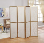 Roundhill Furniture Giyano 4 Panel Screen Room Divider, White Screen with Gold Frame