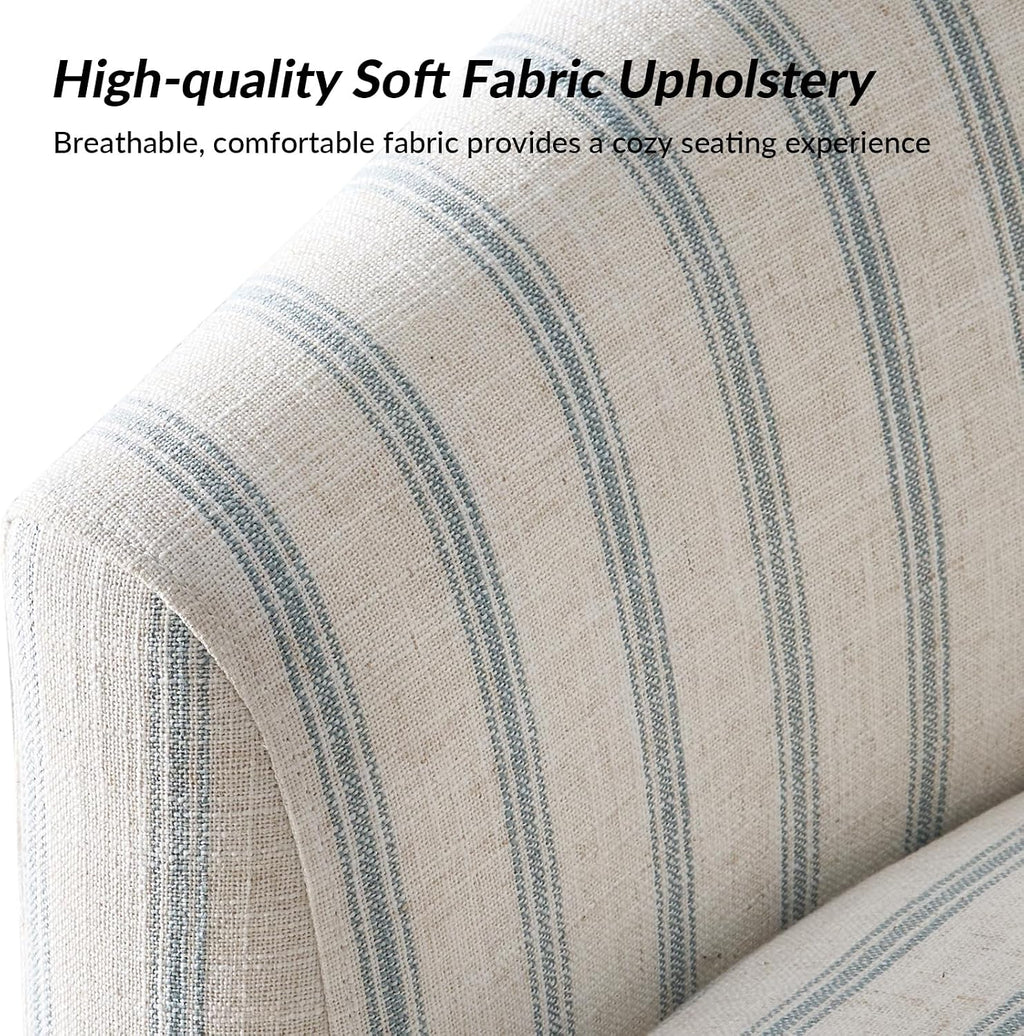 HULALA HOME Modern Swivel Accent Chair with Solid Wood Base, Round Swivel Barrel Chair with Striped Pattern, No Assembly Required, Blue