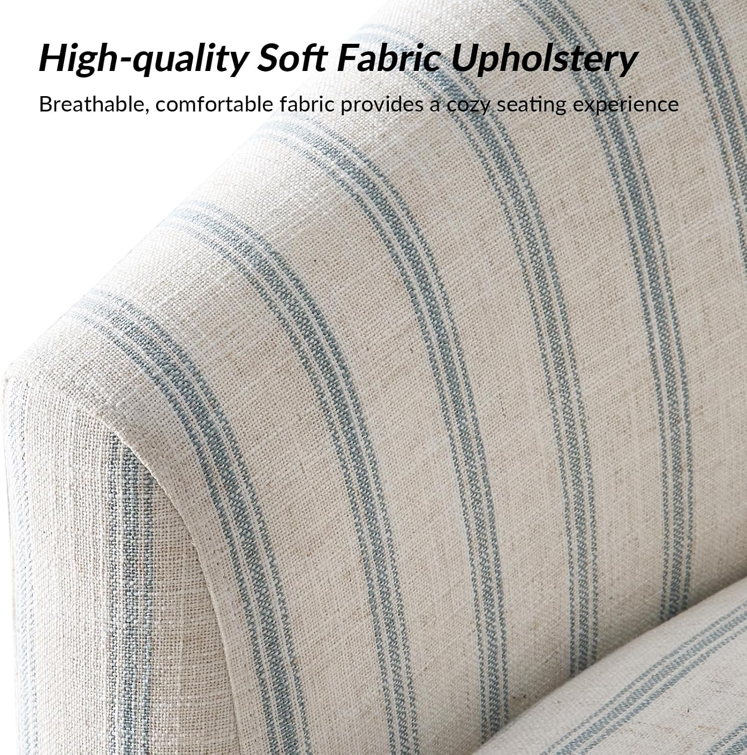 HULALA HOME Modern Swivel Accent Chair with Solid Wood Base, Round Swivel Barrel Chair with Striped Pattern, No Assembly Required, Blue