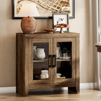 WAMPAT Buffet Cabinet with Storage, Kitchen Sideboard Cabinet with Glass Door and Adjustable Shelf, Modern Farmhouse Credenza Wood Coffee Bar Table for Kitchen, Dining Room, Living Room, Brown