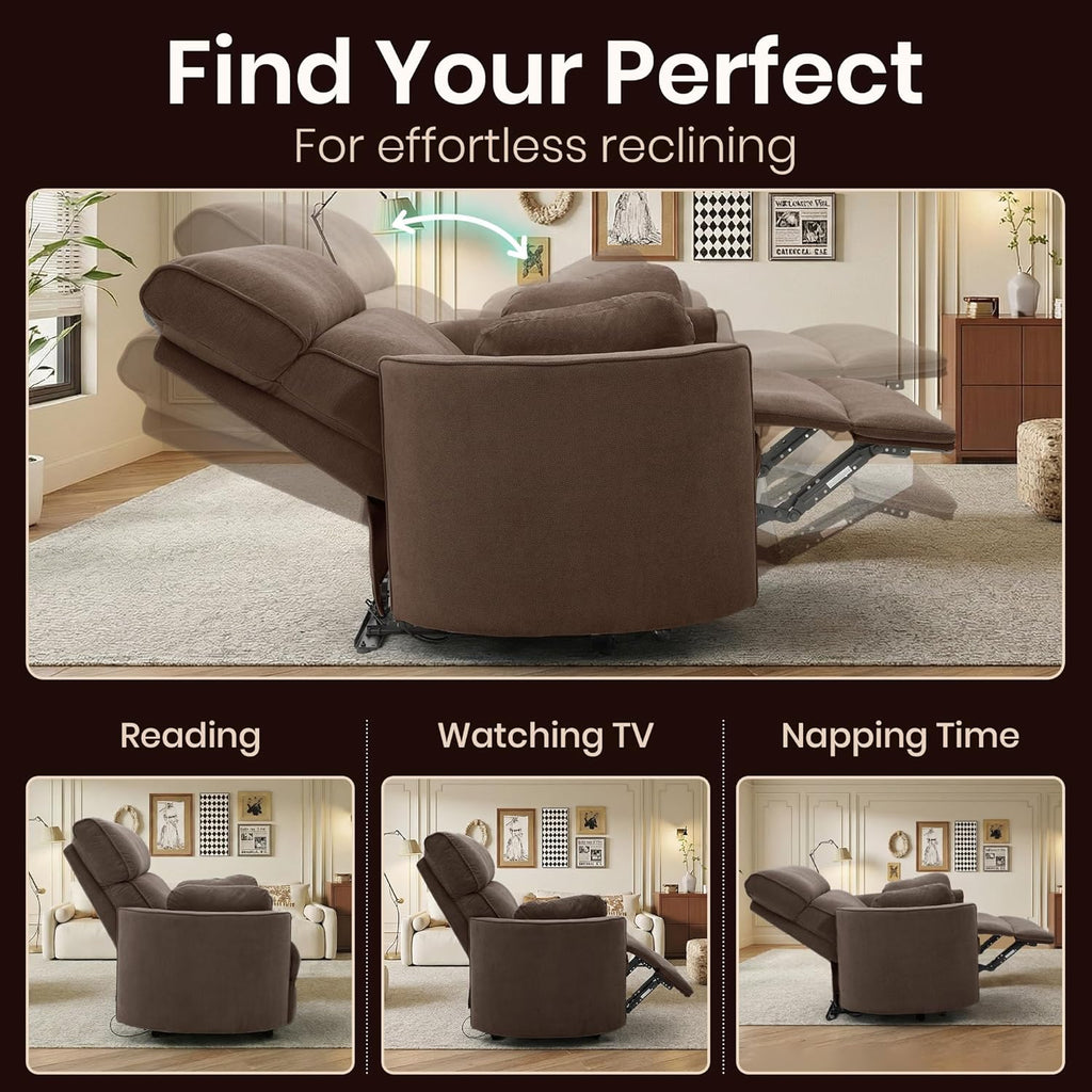 450lbs Oversized Power Recliner Chair, 52" Extra Wide Electric Chair for Big and Tall Adults, Linen Fabric Single Sofa with USB & Type-C Ports, 2 Pillows, Cloud Comfort for Living Room