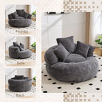 Oversized Round Chair with Pillows, Chaise Lounge Chair, Modern Cloud Lounge Floor Sofa, Ultra Soft Fluffy Deep Seat for Reading & Relaxing, Perfect for Living Room, Bedroom & Apartment Dark Gray