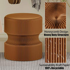 Accordion Folding Stool, Modern Kraft Paper Honeycomb Ottoman, Collapsible Portable Footrest Stool, Fold Up Under Desk Seat for Office Entryway Living Room Small Space (15 Inch, Brown)