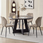 Set of 4 Boucle Dining Chairs – Modern Minimalist Upholstered Kitchen Chairs with Contoured Back and Metal Legs, Brown