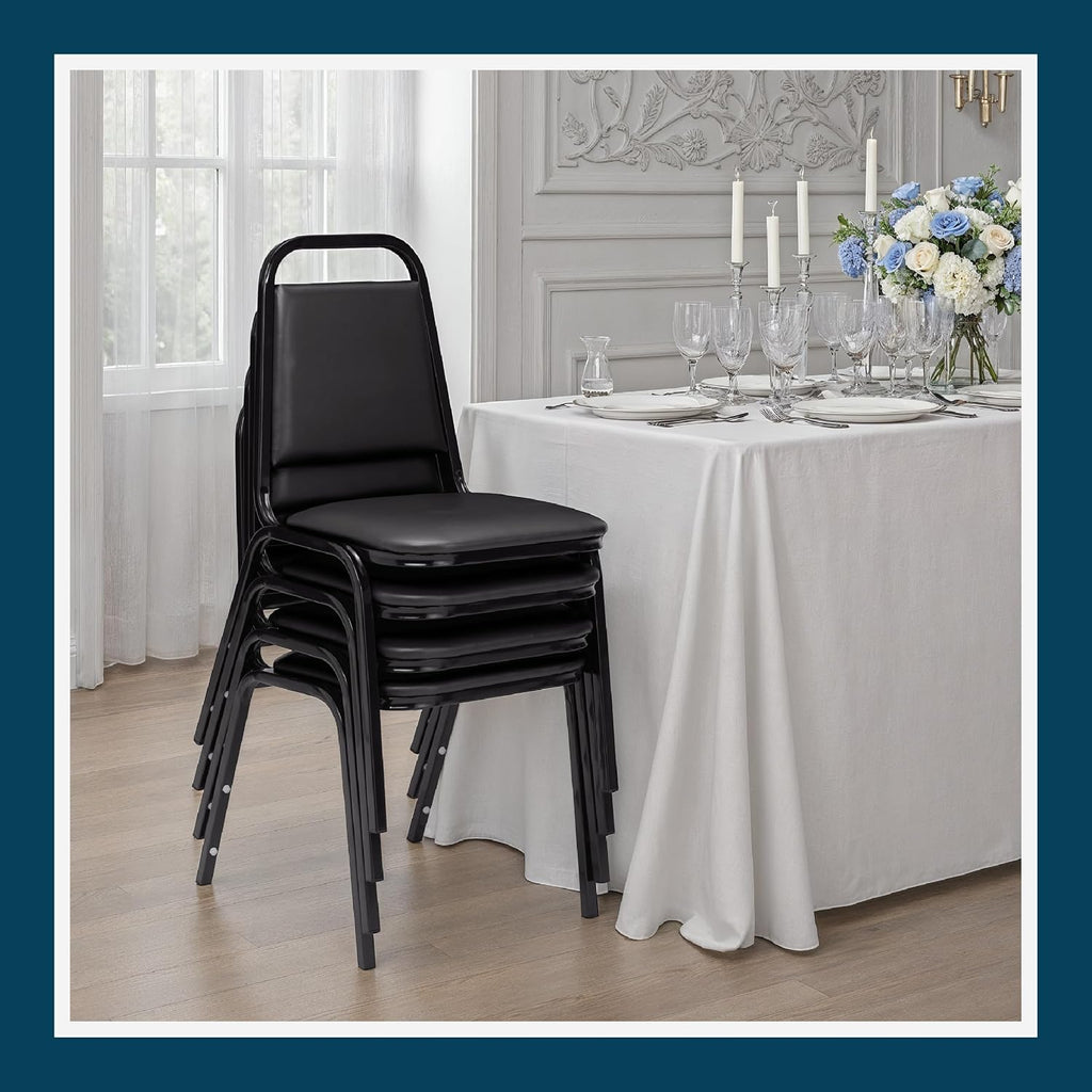 OEF Furnishings OEF9110-B/4 Banquet Chairs Premium Commercial Seating (4 Pack, Vinyl, Black, Black Frame)