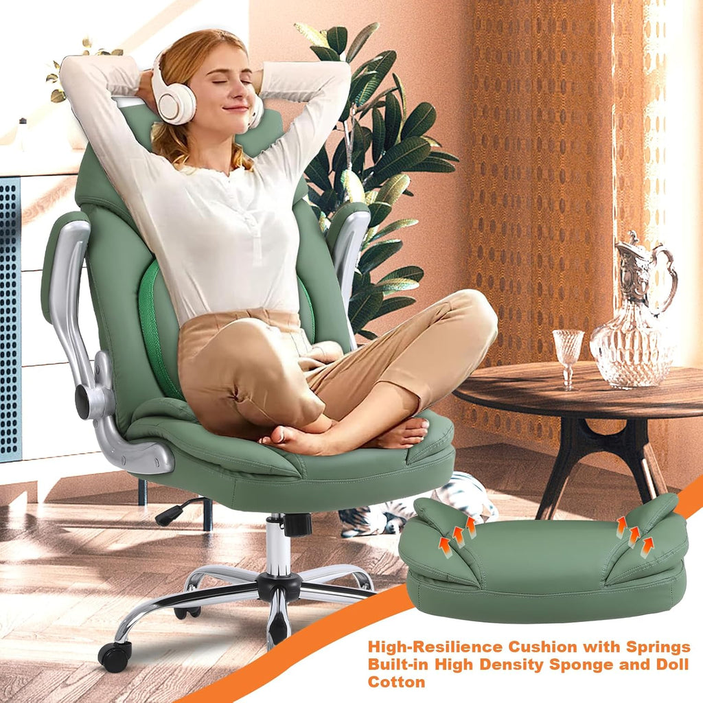 400lbs Green Office Chair Big Tall Comfortable Desk Chair with Back Support Arms, Wide Seat Cute Criss Cross Home Office Desk Chairs for Women