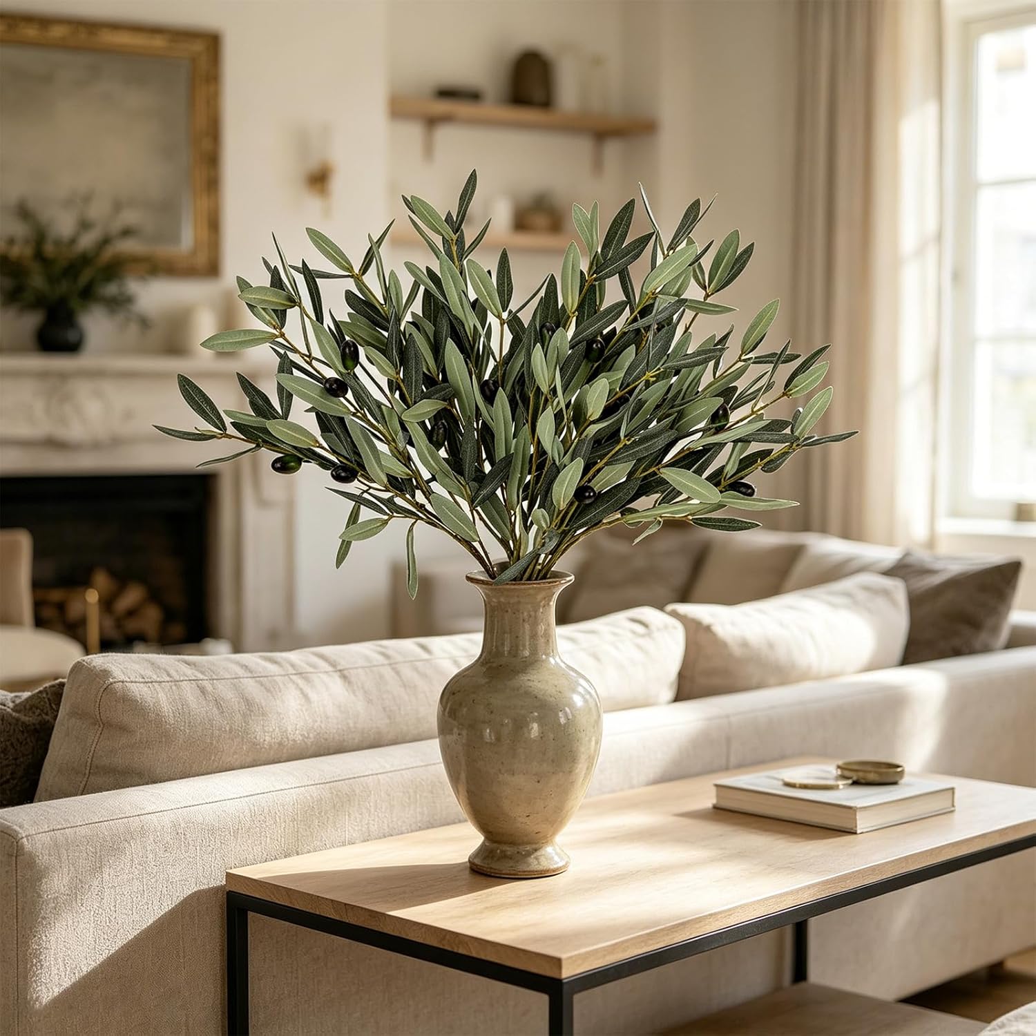 6 Pcs 18.9Inch Artificial Olive Tree Branches Faux Olive Stems for Vases with Berries for Wedding Table Centerpiece Porch Indoor Outdoor Vases Party Decor(Green)