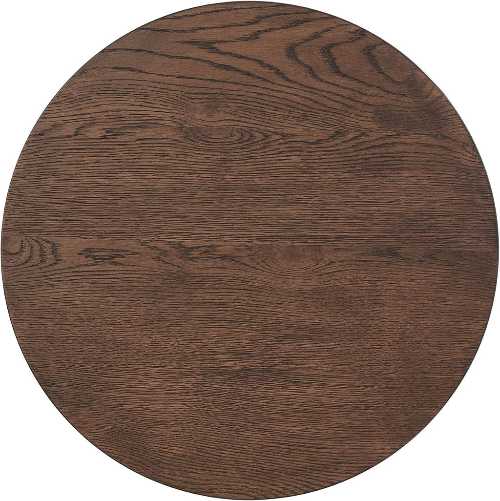 Pembroke 22” Round Cottage End Table with Spindle Legs, Lower Shelf Storage & Levelers, Rustic Oak Veneer & Pine Wood | Cocoa Brown