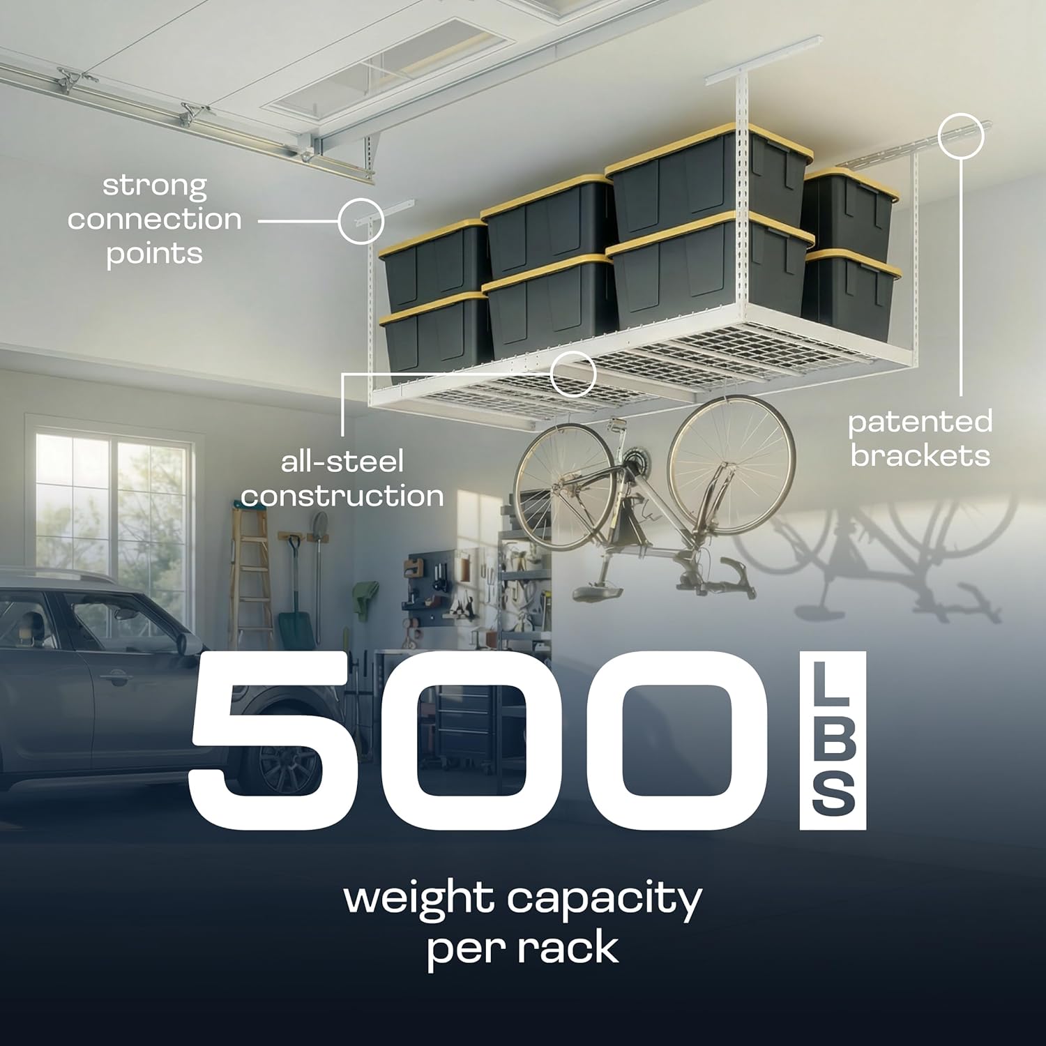 2-Pack 4 x 8 MonsterRax Overhead Garage Storage Rack, Ceiling Racks for Garage, Organization Shelving, Adjustable Hanging Shelf, White, 24"-45" Height Adjustment,
