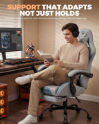GTPLAYER Gaming Chair with Foot Rest & Pocket Spring Cushion, Ergonomic High Back Computer Desk Chair with Headrest & Lumbar Support for Back Pain Relief, Breathable Fabric, Mist-Blue
