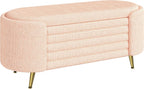 Modern Oval Chenille Storage Ottoman Bench, Green Upholstered Cushioned Storage Bench with Sturdy Metal Legs, Large Hidden Internal Storage, Multi-Functional End of Bed Shoe Bench