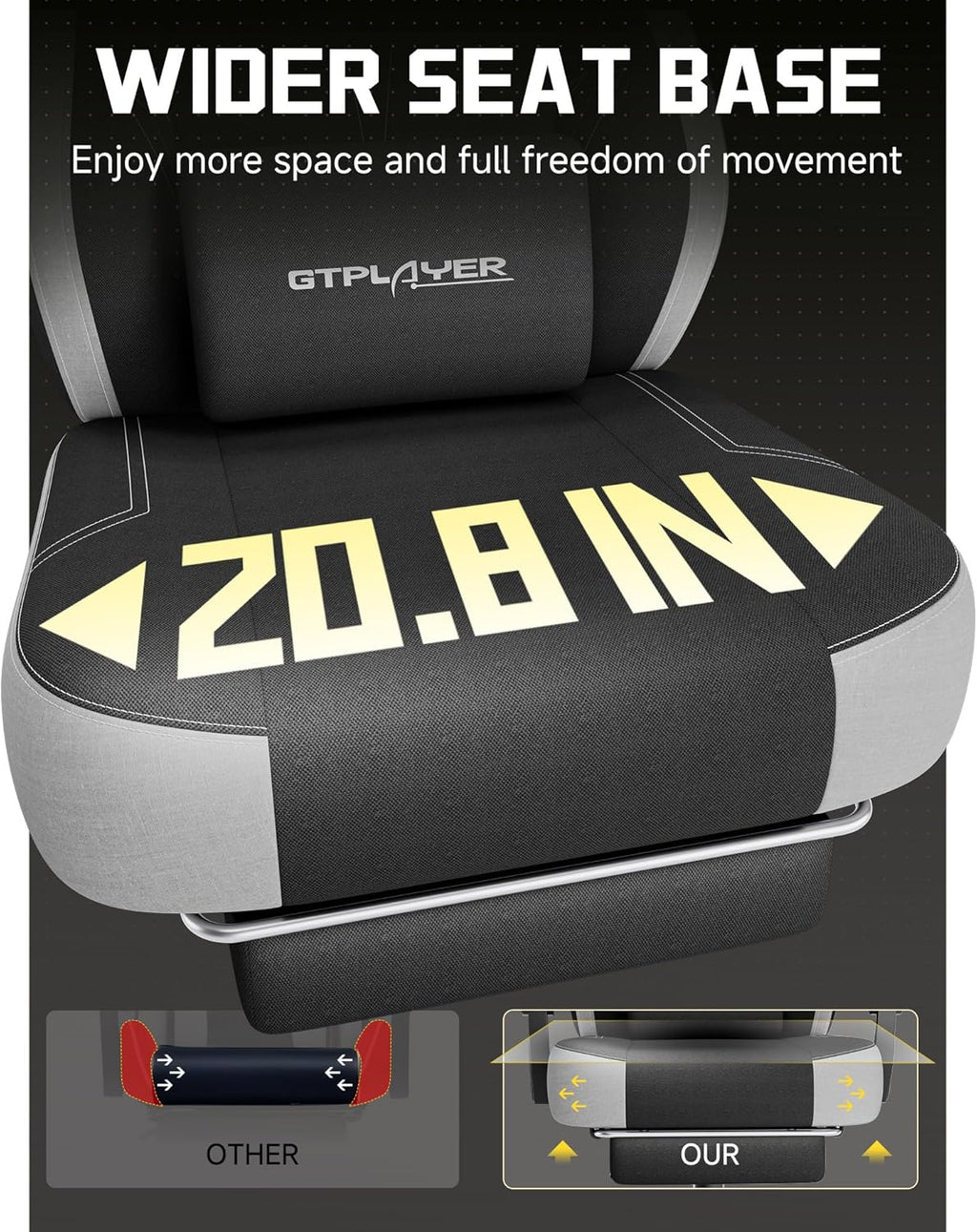 GTPLAYER Big & Tall Gaming Chair, 90°-155° Adjustable Reclining Office Seat with Footrest, Ergonomic Comfy Computer Desk Chair for Adults, Home Office Gaming Study Use, Black