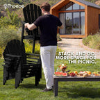 THOEOE Stackable Adirondack Chair Set of 4, HDPE All-Weather Adirondack Chairs - Durable and Space Saving, Plastic Outdoor Fire Pit Chairs with Cup Holder,Black