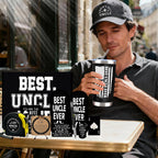 11 Pcs Best Uncle Ever Gift, Father's Day Gifts, Uncle Gifts for Men with 20 Oz Tumbler Socks Baseball Cap Tape Measure Bracelet Wallet Card Keychain, Birthday Christmas Gift from Niece Nephew