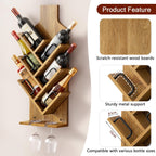 FAVOOSTY Wine Rack Wall Mounted for 6 Wine Bottles, Wall Racks for Wine Bottles Display and Storage with Glass Holder, Wood Wine Rack for Living Room, Dining Room, Wine Cellar, Bar (Light Brown)