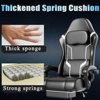 Ergonomic Gaming Chair, Video Game Chair with Pocket Spring Cushion and Footrest, Height Adjustable Computer Chair with Swivel Seat and Headrest (White)