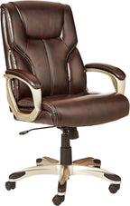 Amazon Basics Executive High Back Office Chair, Adjustable Height, Tilt, Swivel, Padded Armrests, Brown/Gold